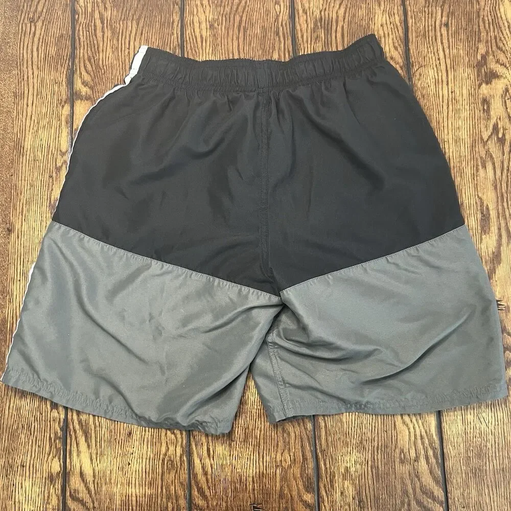 Nike Mens M Swim Trunks Black Gray Colorblock Drawstring Lined Athletic Shorts